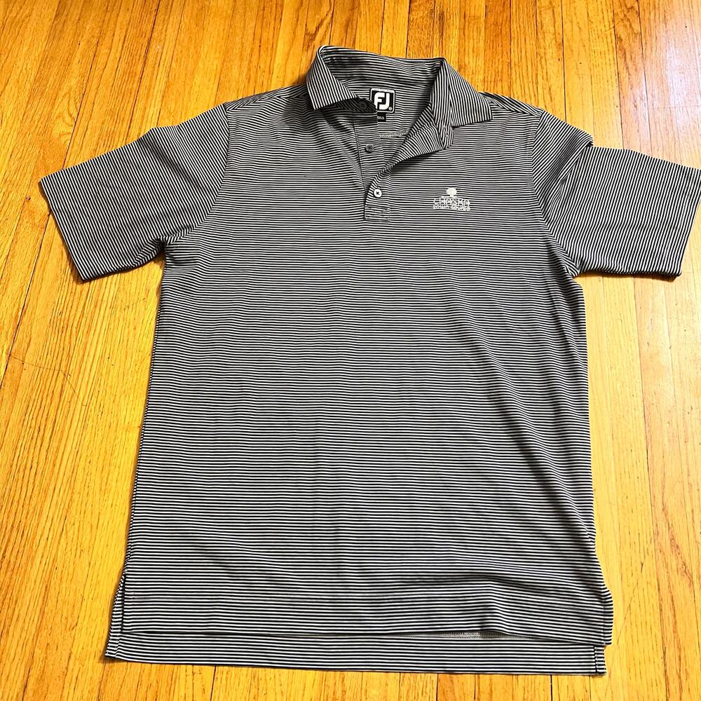 Footjoy Polo Shirt Mens Medium Golf Performance Stripe Black Gray